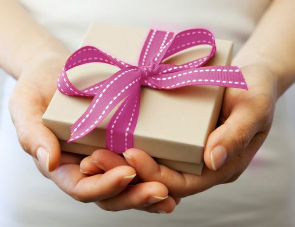 gift package with pink bow